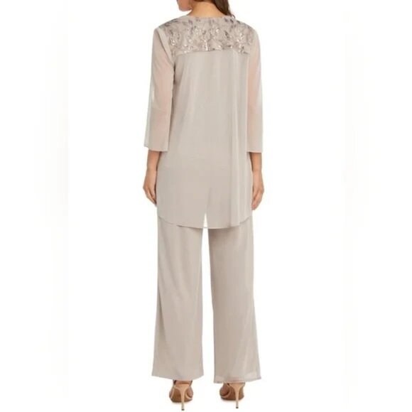 R & M Richards 18 Party Pant Suit Top Suit Jacket Champagne Sequin NEW $239 - Picture 3 of 11